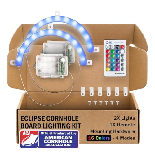 ACA Eclipse LED Cornhole Board Ring Lights 2-Pack with Complete Hardware Kit | 16 Colors - 4 Modes - Remote Included