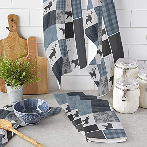 Bear Moose Kitchen Towels 2 Pack, Cabin Dish Towels For Kitchen, Retro Forest Rustic Animal Absorbent Microfiber Hand Towels For Bathroom, Blue Plaid Soft Tea Towels Bar Towels, 18 X 28 Inch #TOP2
