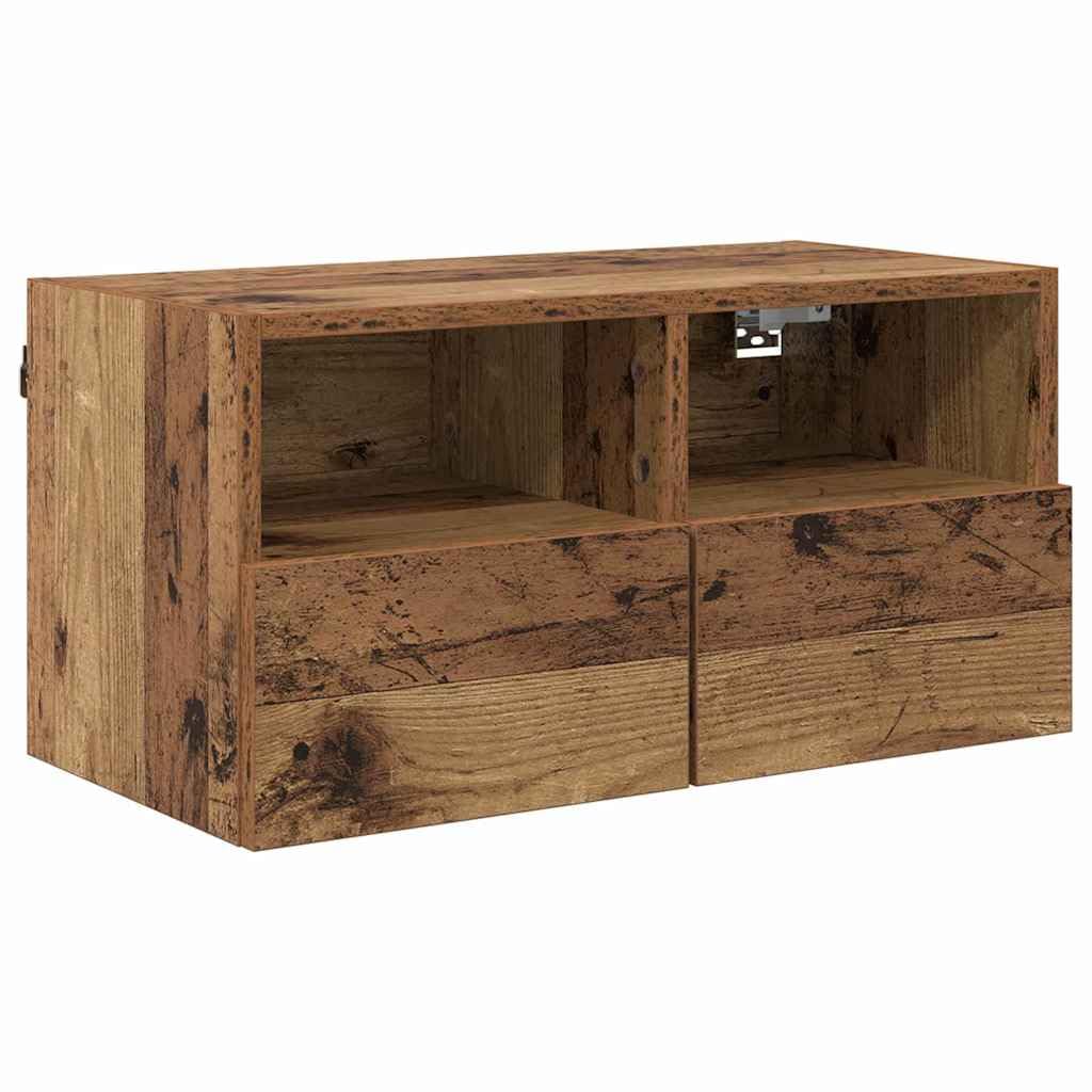 TV-Wandregale 2er Set Altholz 60x30x30 cm Holzwerkstoff Hängeregal Wandregal Hochglanz Wohnzimmer Regal für Fernseher Media Center Schlafzimmer Dekoration Platzsparend Lagerregal