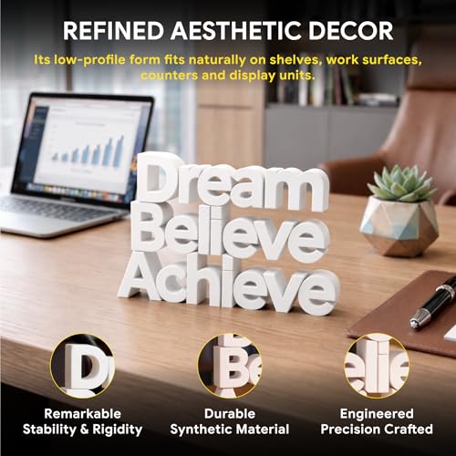 Image of Mad Masters Dream Believe Achieve Motivational Desk Decor - Aesthetic Table, Shelf & Wall Showpiece for Home Office, Business. Vastu Friendly Gifting, Classic White (8x5.5x1 Inch)