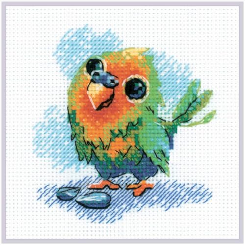 Image of RIOLIS - Little Parrot 2284, Animals Cross Stitch Kits 6 inchx6 inch, Cross Stitch Kits for Beginners & Advanced, Crossstitching Kit Adult, Embroidery Counted Stitching Kit