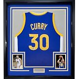 Framed Facsimile Autographed Stephen Steph Curry 35x39 Golden State Blue Reprint Laser Auto Basketball Jersey
