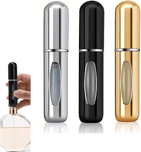 Atomizador de perfume recargable de 0.2 fl oz botella de spray portátil de niebla fina (plata/negro/oro) - Contenedor de cosméticos de viaje a