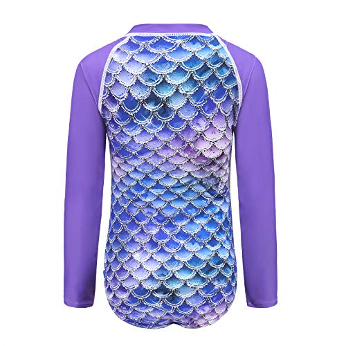 Image of Moon Tree Girls One Piece Swimsuits Long Sleeve Rash Guard Zipper Front Bathing Suit UPF 50+