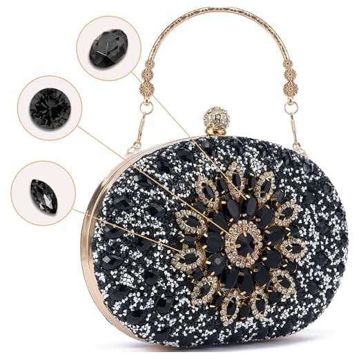 YAPAIOU Sparkly Bolsas de mão femininas para noite, bolsa de mão com strass, bolsas de mão de luxo para casamentos, festas formais de formatura, Preto - 1