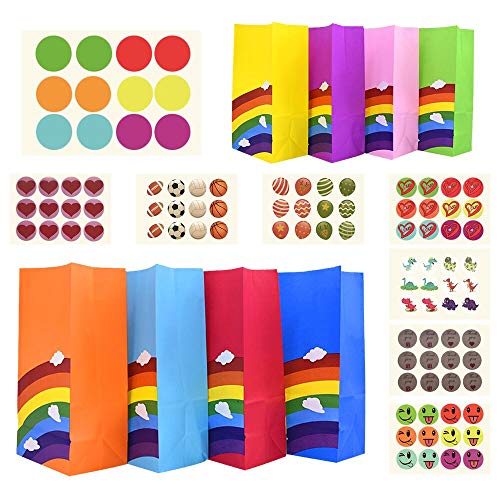Heatigo Papiergeschenktüten, 48 Bunte Geschenktüten, Regenbogen-Partytüten, Weihnachtsgeschenkbeutel, Geschenktüten mit 96 Aufklebern, Halloween-Partyzubehör, Weihnachtsfeierzubehördekoration