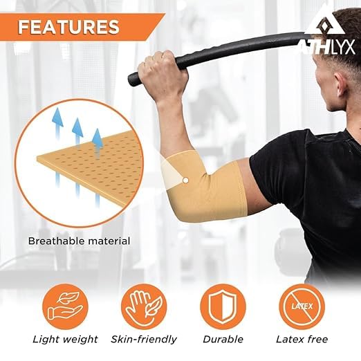 Image of Cotton Elbow Support, Pain Relief Belt for Elbow Joint Pain, Tennis Elbow, Joint Sprain for Men & Women for Gym, Sleeves for Cricket, Volleyball |Elbow Support For All Type Of Pain Relief (Beige, XL)