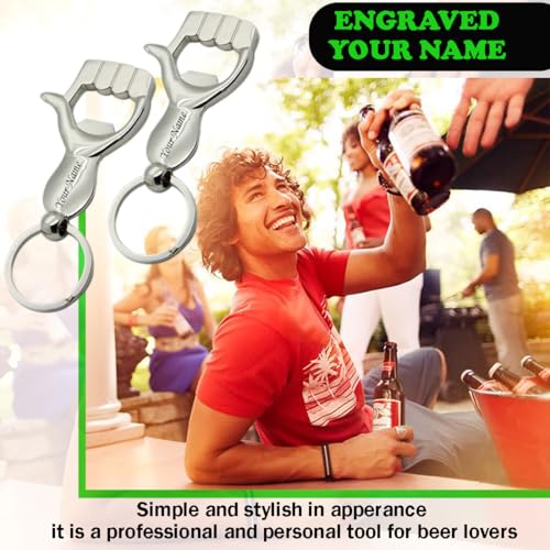 Image of Multifunctional Bottle Opener Customized /Personlised Your Name On Keychain - Durable Key Ring Opener for Beer Bottles - Ideal Gift for Men and Women Pocket Size Easy to Carry (Silver Shine)