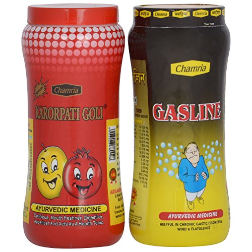 Image of CHAMRIA KARORPATI GOLI (ANARDANA GOLI) 200g + GASLINE 200g (2 PACKS OF CHURAN /PACHAK)