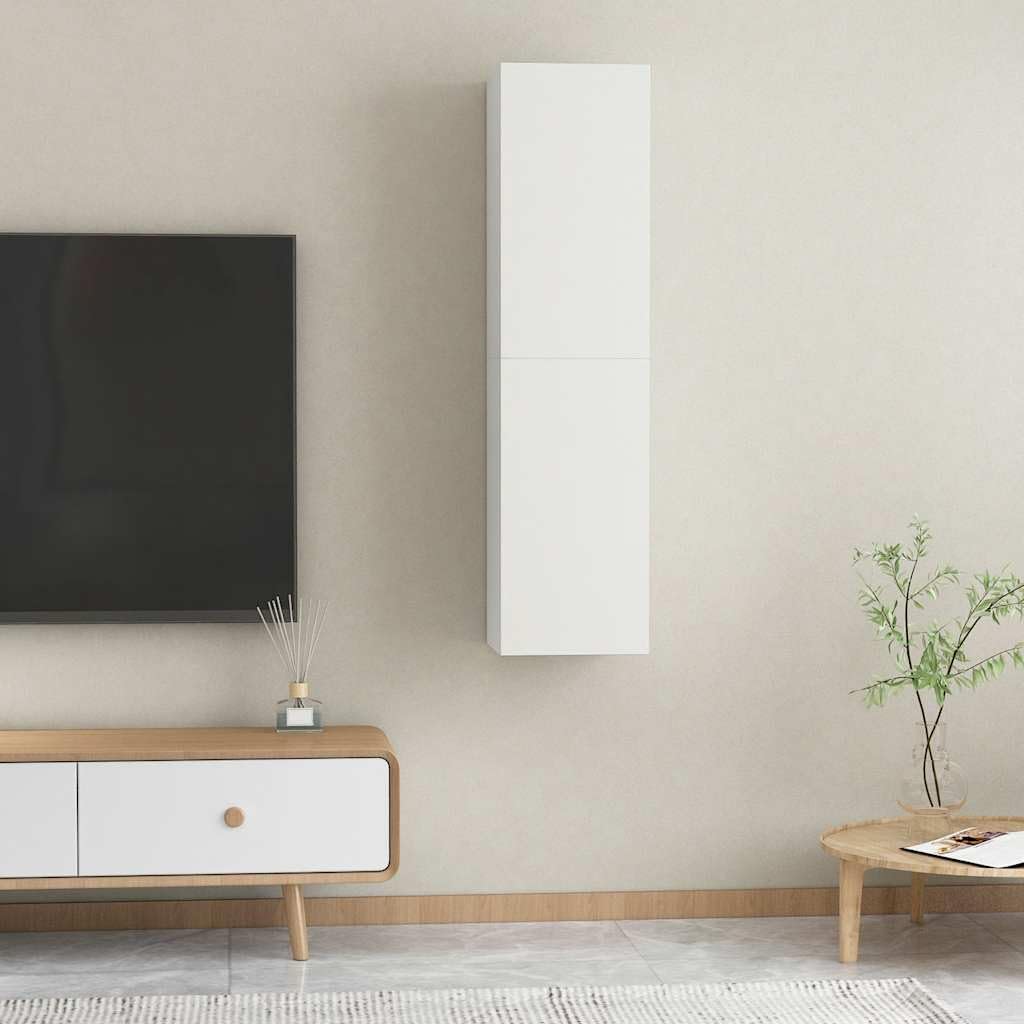 Mobile per TV, 2 pezzi, bianco, 30,5 x 30 x 60 cm, in legno | da appendere, 2 ripiani per armadio, pulizia con panno umido, ideale per libri e DVD