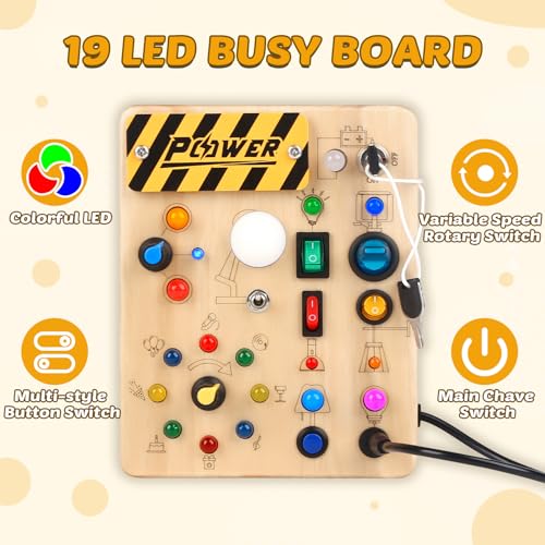 Joyreal Montessori Toddler Busy Board, 19 Led Wooden Sensory Board Educational Toy, Montessori Toys for 1-6 Year Old, Travel Toys Gifts for Toddlers Boys and Girls - Image 5