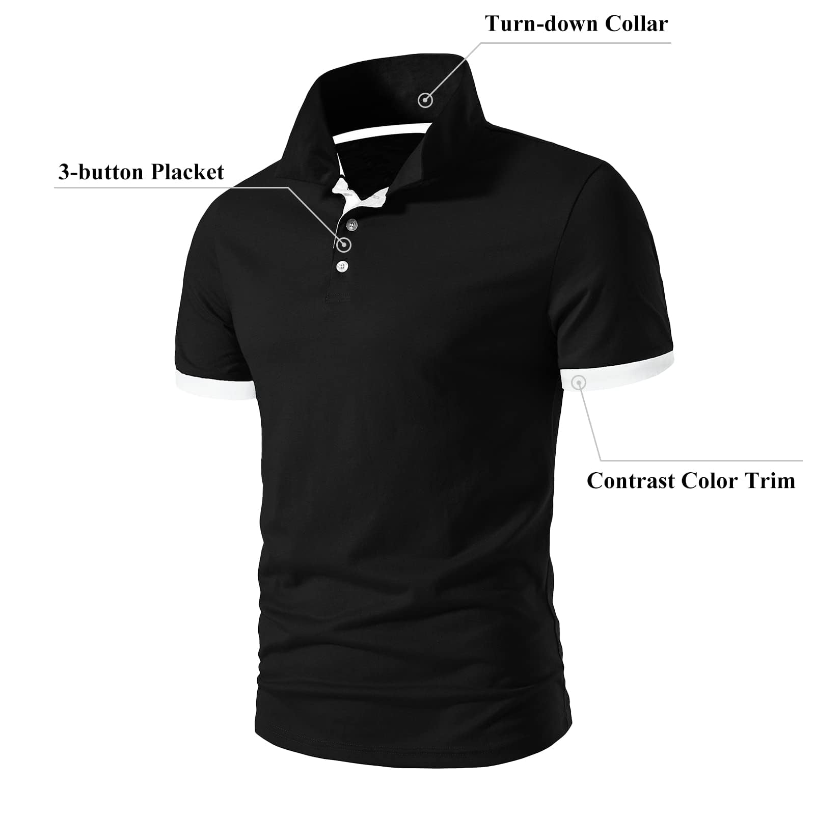 Maiyifu-GJ Golf Polo Shirts for Men Lightweight Color Block Short Sleeve Shirt Casual Slim Fit Athletic Tennis T-Shirt (Black,X-Large)