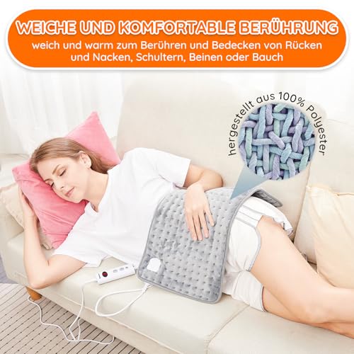 Heizkissen mit Abschaltautomatik 1,5 Stunden für Rücken Nacken Schulter Elektrisch Wärmekissen 10 Stufen Temperaturstufen Schnell Heiztechnik, 30x60cm, Grau