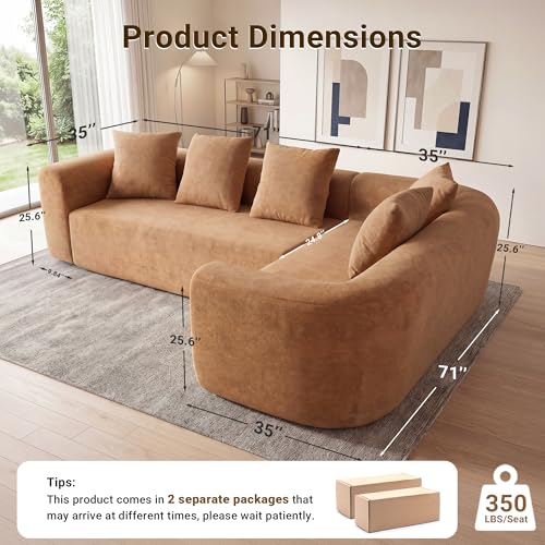 Image of Claiks 106 inch Cloud Boneless Couch, Right Chaise Sofa, Brown