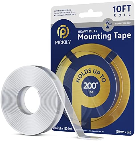 PICKILY Double Sided Tape Heavy Duty - Double Sided Mounting Tape Heavy Duty, Double Sided Tape for Walls, Double Sided Adhesive Tape - Two Sided Mounting Tape, Two Sided Tape, Wall Tape, 10ft Rolls