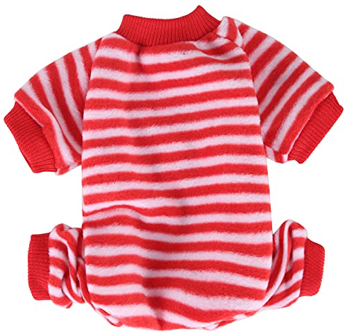 Dog Pajamas Red and White Striped Fannel Jumpsuit for Small Medium Boy Girl Dogs Pet Pjs Onesie Outfits