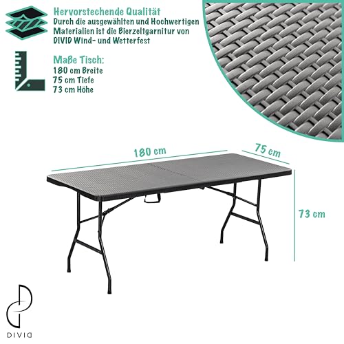 DIVID Bierzeltgarnitur 3-teilges Set|Tisch + 2 Bänke|Für drinnen und draußen|klappbar mit Tragegriffe|HxBxT: 73x180x75cm|Gartentisch – Bild 4