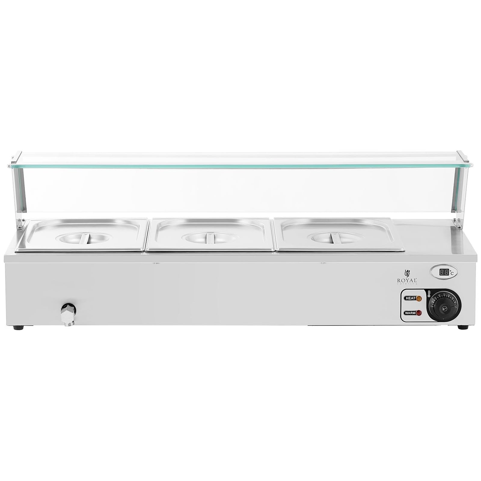 Royal Catering Baño María Profesional para Hostelería RCBM_GN1/2_2 (Potencia: 2000 W, Cantidad de contenedores GN: 3, Volumen total: 3 x 6 L)