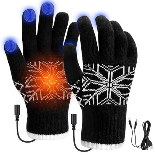 Dreamtop USB Heated Gloves for Men Women - USB Charging Knitted Heating Gloves Washable Hand Warmers Laptop Mittens Full Finger Gloves for Winter Gift