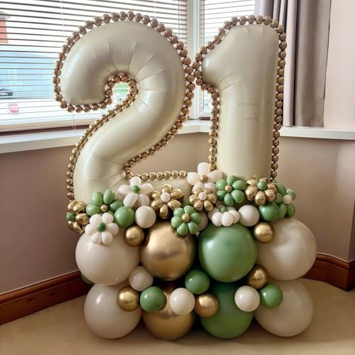 Image of Cream Number 12 Balloons,40 Inch 12 Balloons Giant Helium Foil Mylar Beige 12 Balloon Number for Birthday Party Anniversary Decorations