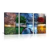 KALAWA Four Change Seasons Trees Canvas Prints Vintage Print Poster for Living Room Bedroom Home Dec