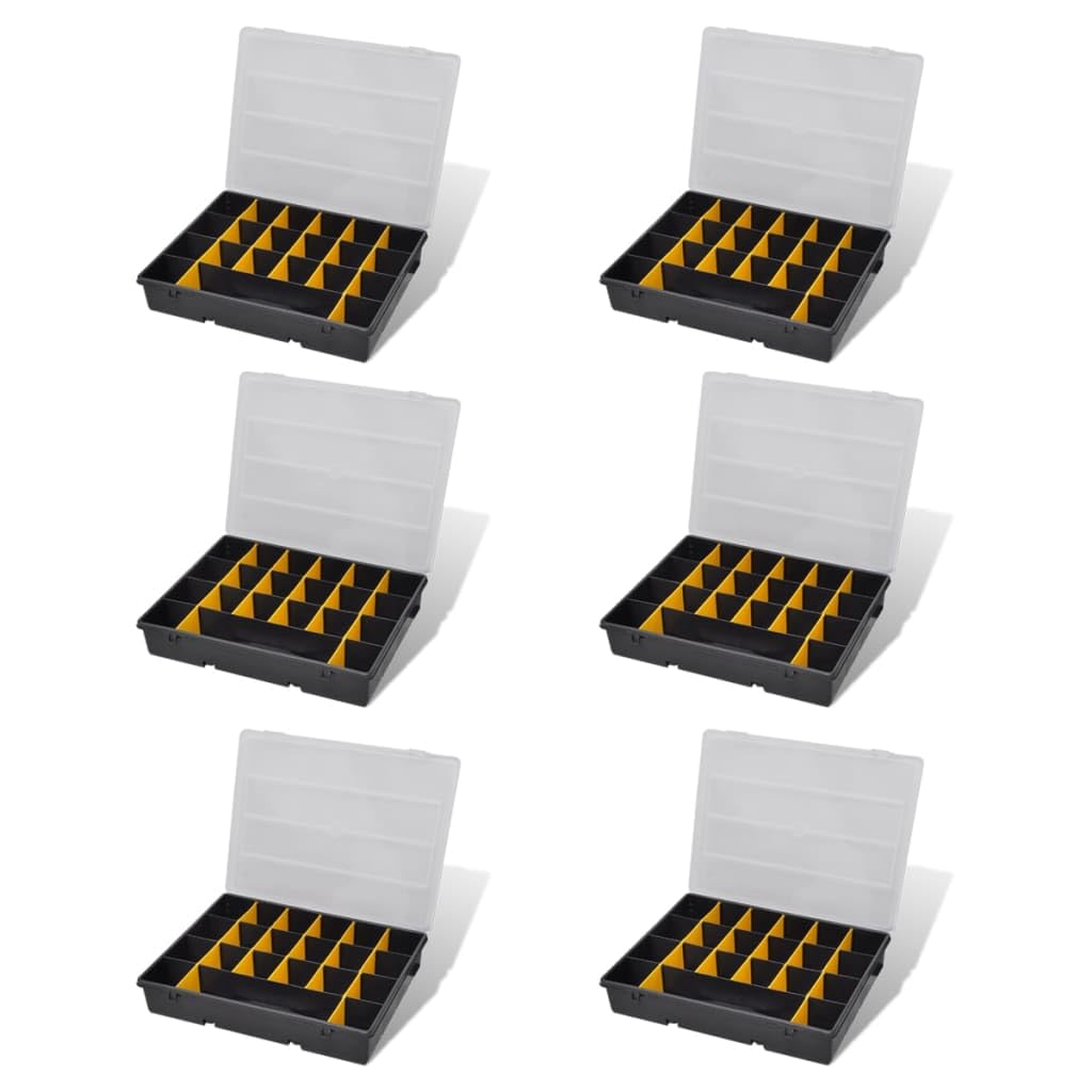 Caja de herramientas de plástico, 6 unidades, con 21 compartimentos por caja, portátil y resistente, para taller, garaje, sótano, almacenamiento y organización de tornillos, tuercas y pernos