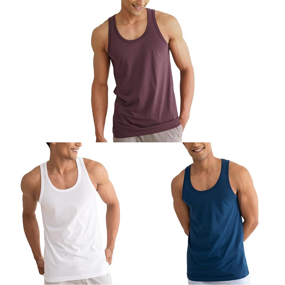 damensch Men's Neo-Cotton Antibacterial Round Neck Tees in Mineral Maroon, Cotton White, and True Teal (Size L).-picture-10