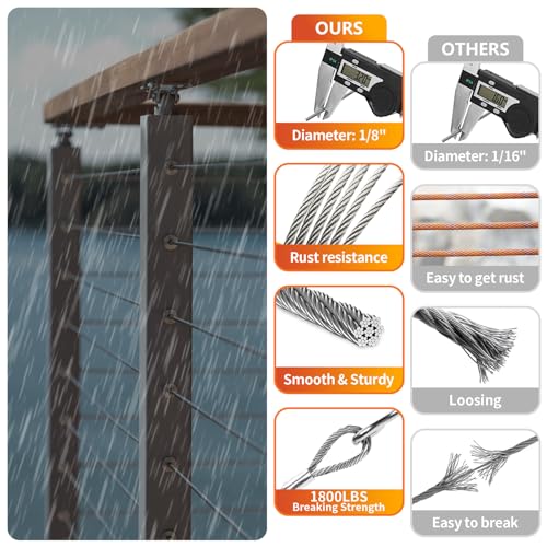 Stainless Steel Cable for Railing - 1000FT 1/8" T316 Wire Rope Cable for Deck Railings System Kit
