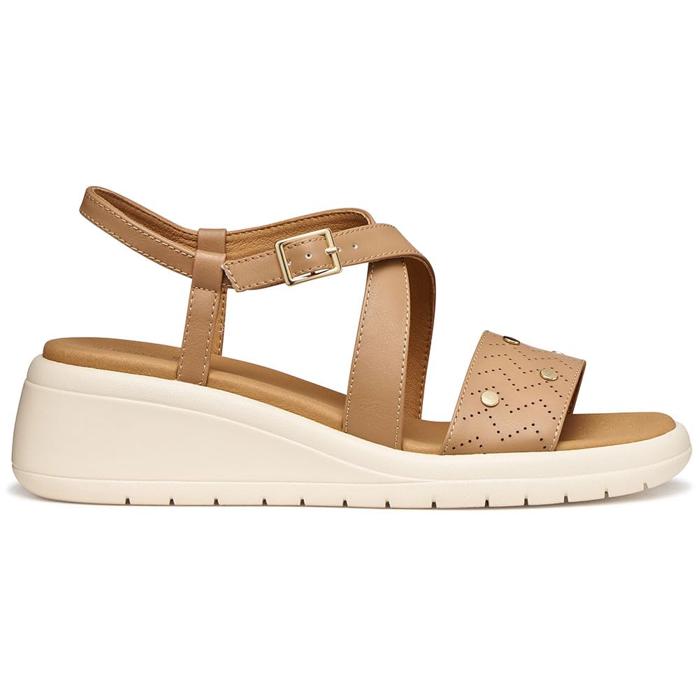 Geox Women D Meliconia A Wedge Sandal, Beige, 7.5 UK