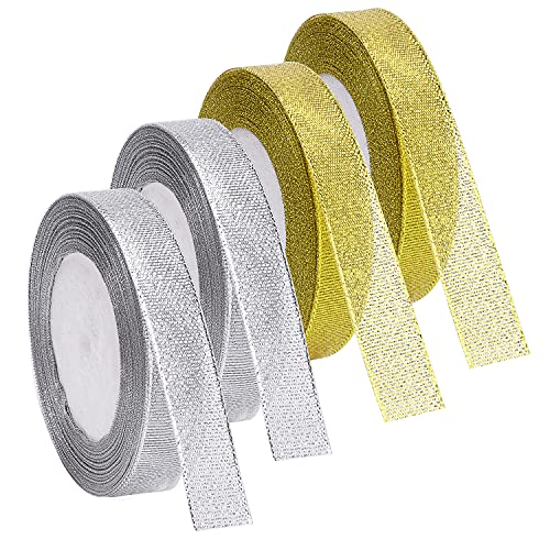 Livder Metallic-Glitzerband, goldfarben, silberfarben, 4 Rollen à 100 m Cover