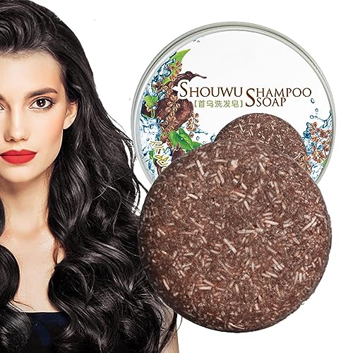 Champú en barra para canas | Jabón oscurecedor natural con romero Polygonum Multiflorum,jabón nutritivo para el cabello 1.94 oz, jabón cubierta hidratante para cabello brillante Huasean