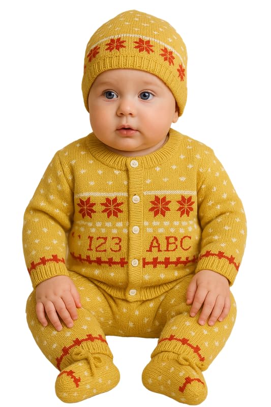Baby Unisex New Born Baby Boys Girls Soft Comfortable Trendy Woolen Round Neck Sweater Set with Payjami, Cap and Pair of Booties for Toddlers-image-16
