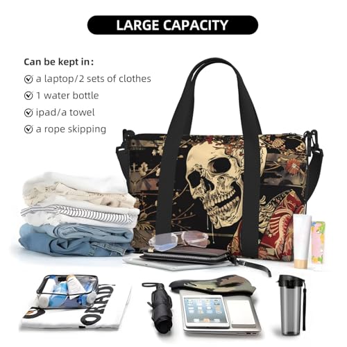 Carry On Duffle Bags Overnight Weekender Bags for Women, Gothic Eastern Floral Skull Personal Item Travel Bag, Travel Essentials Sport Gym Bag for Men Women4