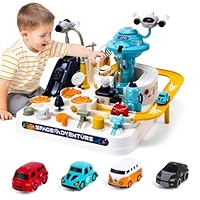 TODARRUN Kids Race Track Toys for Boy Car Adventure Toy for 3 4 5 6 7 8 Years Old Boys Girls,Space City Rescue Playsets Toys 4 Mini Cars, Preschool Educational Car Games Gift Toy