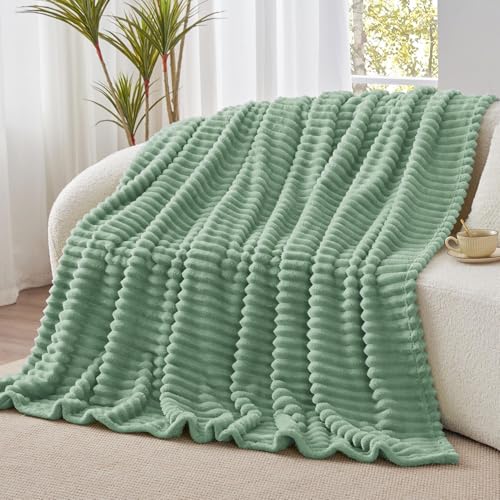 Image of BEDELITE Ribbed Fleece Throw Blanket for Couch, Sage Green, 50 inchx70 inch | Ultra-Soft Plush Fleece, Warm Yet Lightweight, Ribbed Texture, Home Decor, Machine Washable, Giftable, All-Season Use