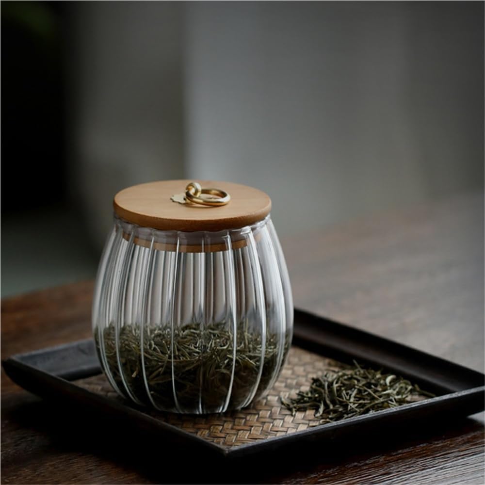 SONGCHAO Sugar Jar Creative Vertical Stripes Sealed Glass Storage Jars Household Loose Tea Small with Lids Tea Canister(A)