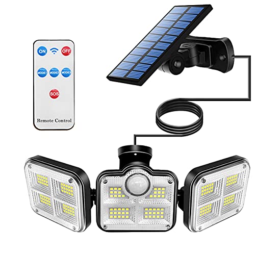 Amtang Lampe solaire de sécurité ultra lumineuse 108/122/138/171 LED à 3 têtes avec détecteur de mouvement et télécommande - Lampe murale super lumineuse (séparation de la lampe solaire-138 SMD) Cover