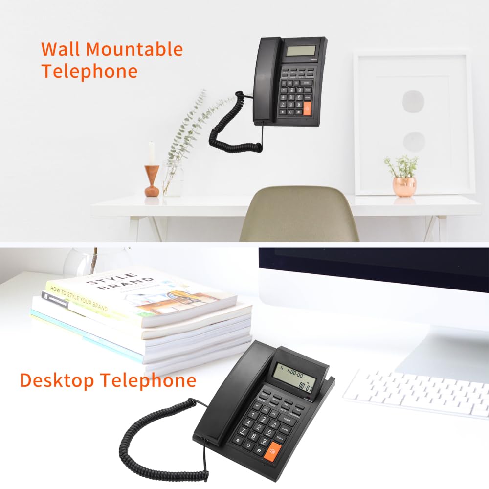 Supporto fisso da parete per telefono fisso con cavo, funzione vivavoce, quadrante rapido, controllo del volume, retroilluminazione LCD a 16 cifre, per hotel, ufficio, casa e lavoro