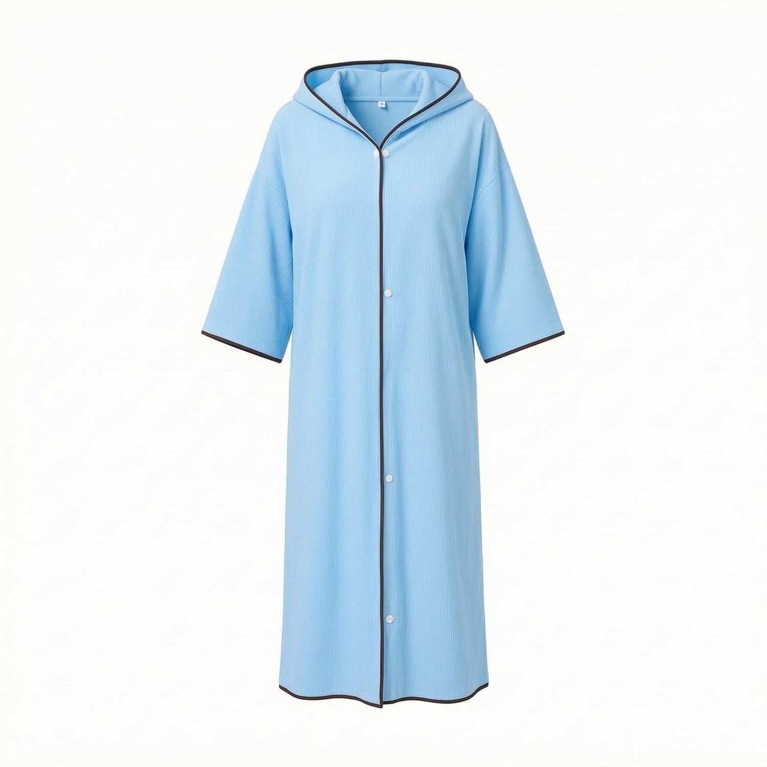 URJIX™ Ribbed Hooded Swim Cover Up Striped Cover-up Robe Blue | Closure Trim Blue-picture-55