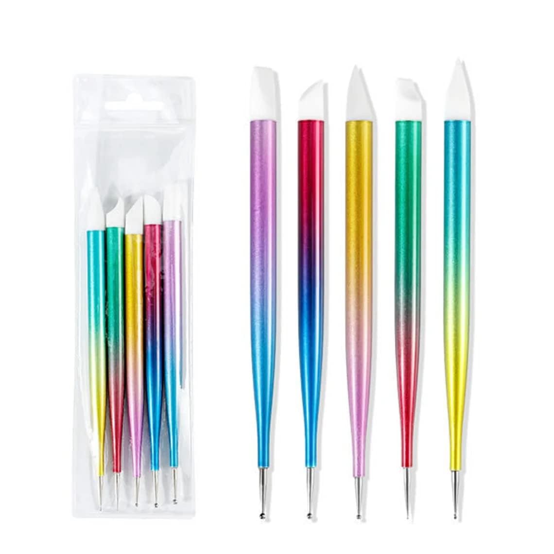 Nail Art Dotting Tools, Pen Dual Head UV Gel Carving Pen, Nail Silicone Brushes Set,Pottery Clay Sculpting Tools Modeling Painting Drawing Tool DIY Art Craft (Rainbow Colors, 5 pcs)-image-27