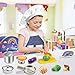 KODATEK Play Kitchen Accessories, Kids Kitchen Pretend Play Toys, Kitchen Set with Stainless Steel Cooking Utensils Cookware Pots and Pans Set Healthy Vegetables, Knife, Apron, Little Chef Boys Girls