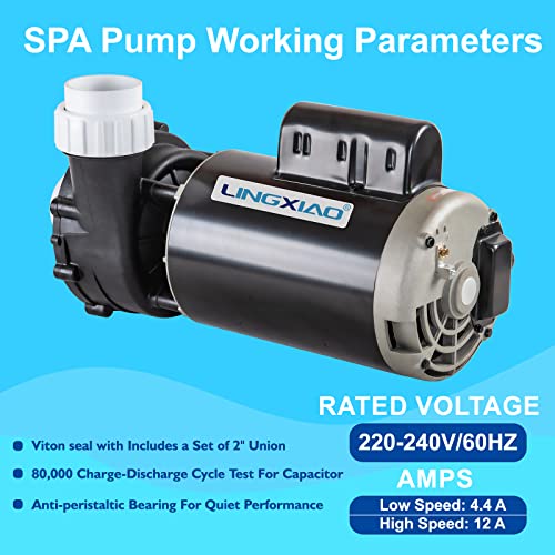 Image of WUA400-II SPA Pump, 4HP Hot Tub Pumps, 2 Speed LX SPA Pump Motor 220-240V, 2 inch Port, 56 Frame, No Base for Jacuzzi Pumps - Mode: 56WUA400-II(NF)
