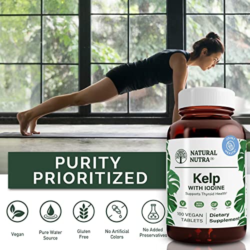 Natural Nutra Kelp Iodine Supplement, Thyroid Support, Strengthen Immune System, Regulates Metabolism, Boost Cognitive Ability, Vegan Sea Kelp, Atlantic Sourced Seaweed Extract, 225 Mcg, 100 Tablets #TOP1