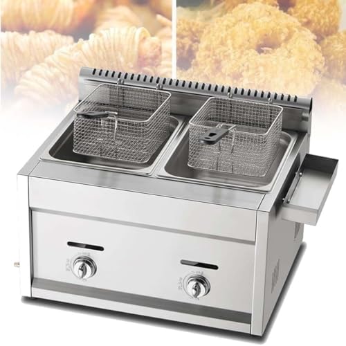 Freidora de gas comercial de acero inoxidable con control de temperatura, freidora multifunción de GLP para cocinar en casa y restaurante