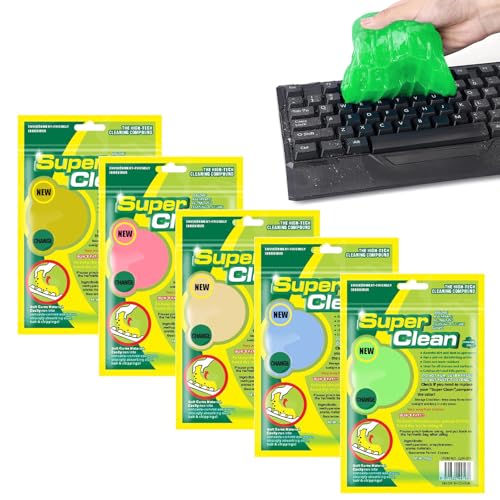 Lot de 5 gels nettoyants pour clavier - Pâte de nettoyage réutilisable - 5 couleurs de 80 g chacune - Nettoyeur universel pour l'intérieur de la voiture, ordinateur portable, clavier, PC, appareil