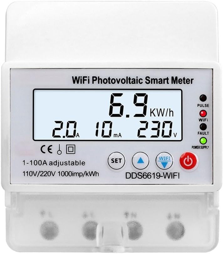 Monitor de electricidad solar y medidor fotovoltaico inteligente Tuya 100A con registro de kWh