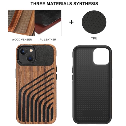Coque iPhone 14 TENDLIN en bois, carbone et cuir - Protection hybride - 2
