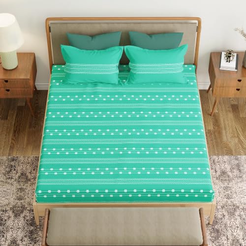 Image of Mytrident Bedsheet for Double Bed King Size |108 inch x 108 inch | Zari Sea Green