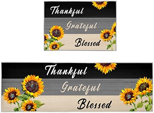 Black Kitchen Rugs and Mats Sets of 2 Pieces Funny Kitchen Decoration Non Slip Super Absorbent Kitchen Mat Runner Rug for Sink, Kitchen, Hallway, Laundry Room (Dessert, 40x120cm+40x60cm)