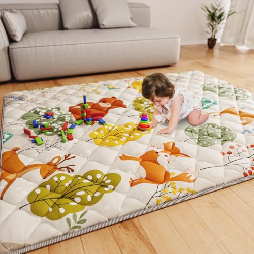 Image of ieBabay Baby Play Mat 71" X 59" Playpen Mat Upgraded Thicken Baby Floor Play Mat Non-Slip Cushioned Crawling Mat Waterproof Activity Playmats for Babies Toddlers Infants (71X59, Fox)